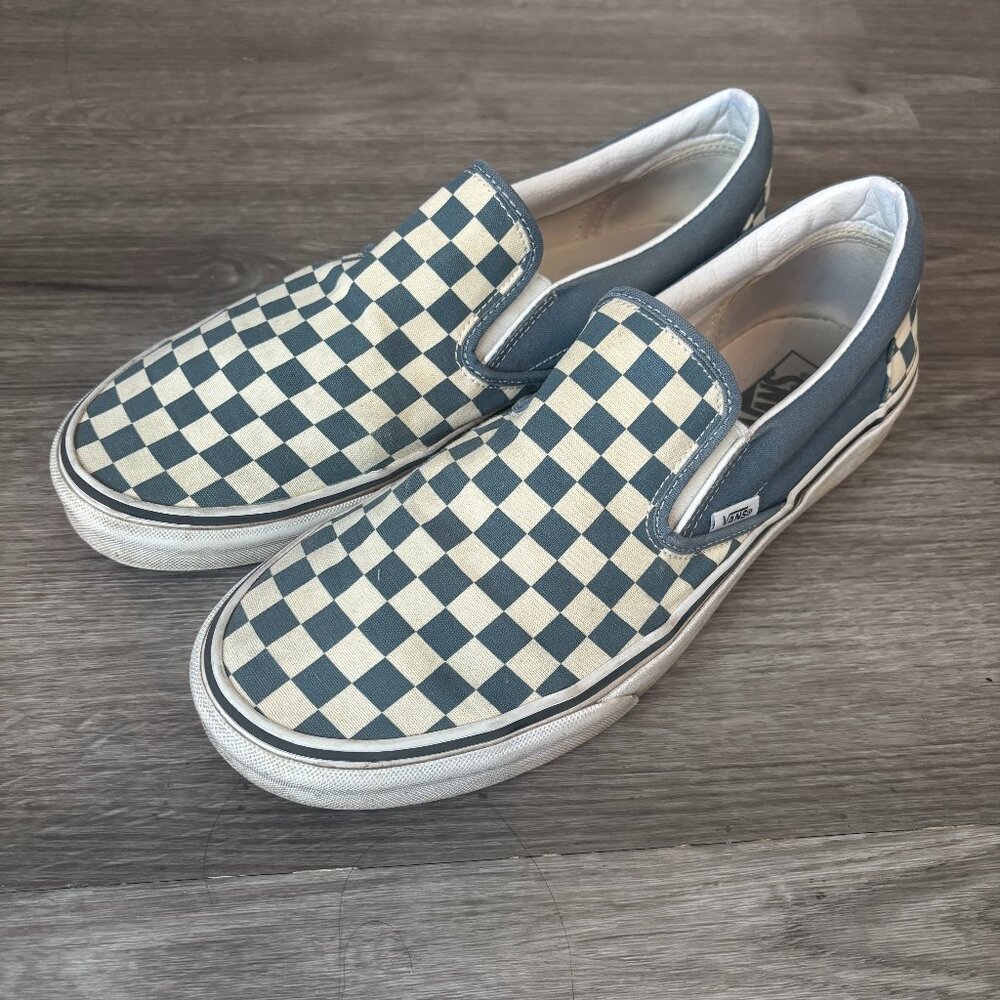 Vans Classic Slip-On Checkerboard Blue White Size 12